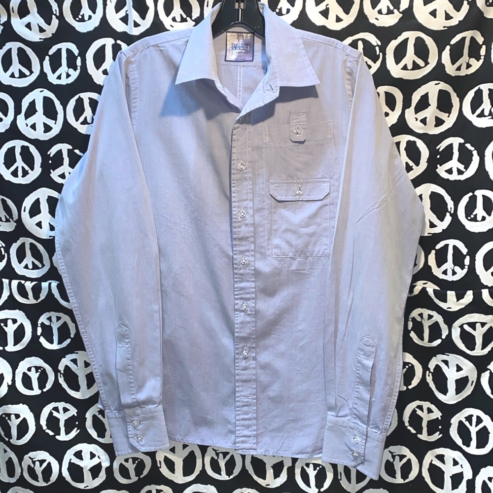 MEN TROGLODYTE HOMUNCULUS BUTTON DOWN LIGHT BLUE DRESS SHIRT SZ 15 1/2”,